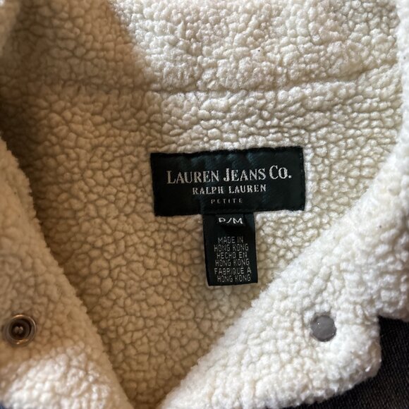 Lauren Ralph Lauren Petite Denim Faux Fur Lined Jacket Size PM One Bad Snap - Picture 5 of 10